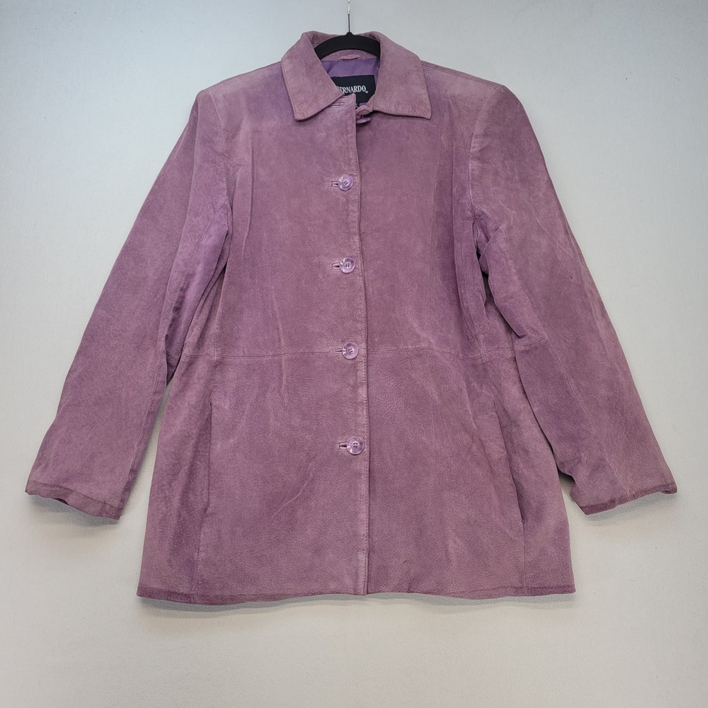 Bernardo Suede Jacket Women XL Purple Genuine Leather Mid Length Coat